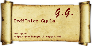 Gránicz Gyula névjegykártya